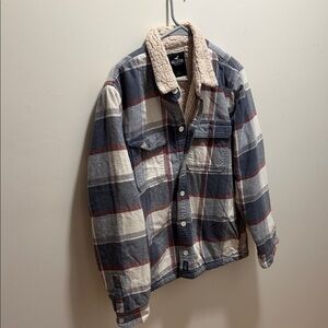 Hollister Blue and White Plaid Shirt Jacket with Sherpa Collar